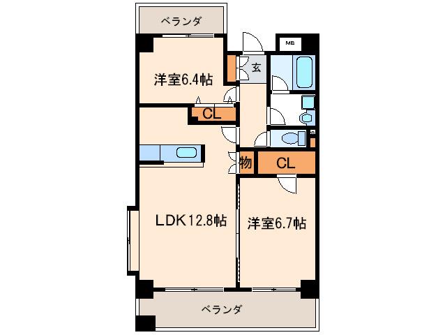 ルミエール大河(2LDK/3階)の間取り写真