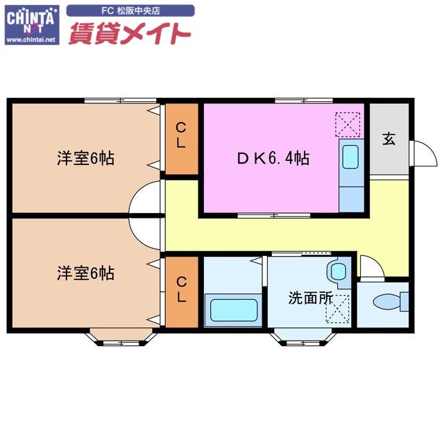 ビオラ第五ビル(2DK/2階)の間取り写真