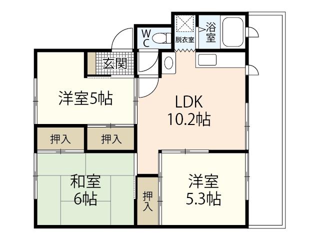 双葉ヒルズII(3LDK/1階)の間取り写真