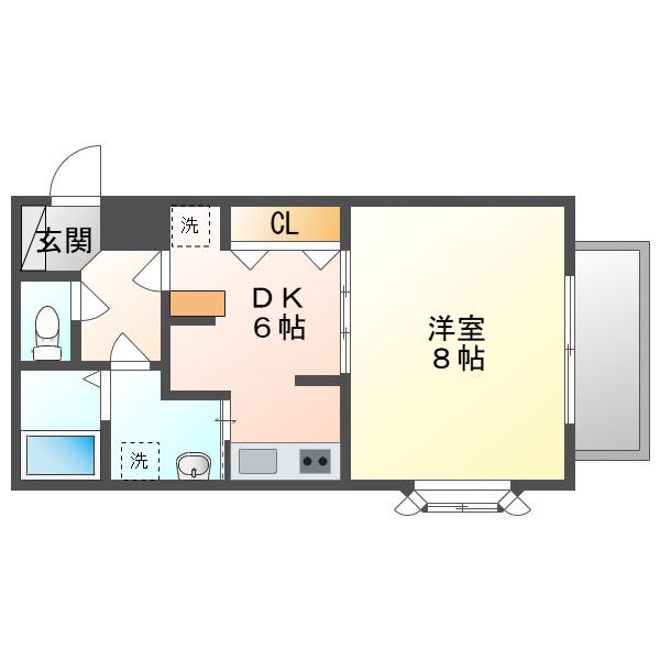ラフィーネ大供(1DK/4階)の間取り写真