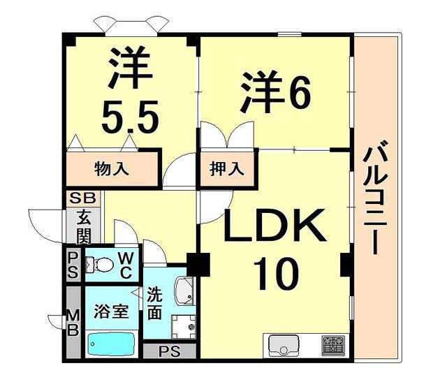 コリーヌベール(2LDK/2階)の間取り写真