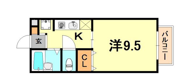 パセオ西芦屋(ワンルーム/2階)の間取り写真