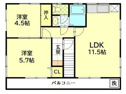 西武新宿線 久米川駅 徒歩15分 3階建 築55年(2LDK/3階)の間取り写真