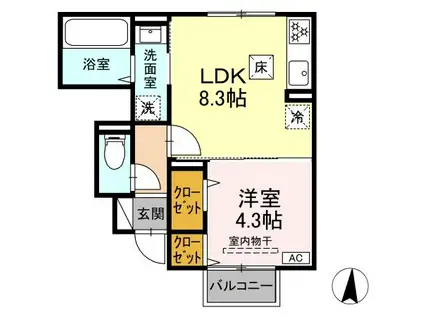 ハニーハイム(1LDK/1階)の間取り写真