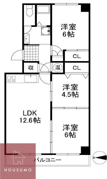 緑地公園リッツハウス(3LDK/3階)の間取り写真