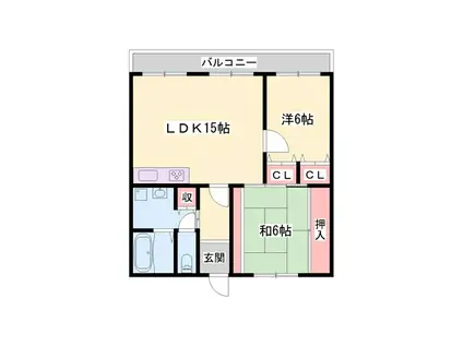 ロワイヤル京見橋(2LDK/3階)の間取り写真