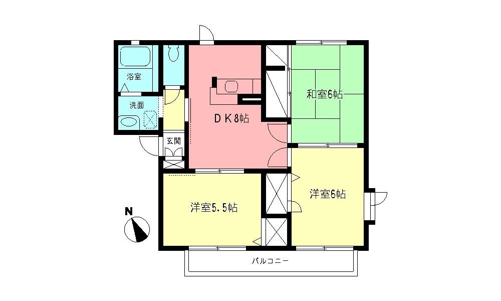パティオII(3DK/1階)の間取り写真