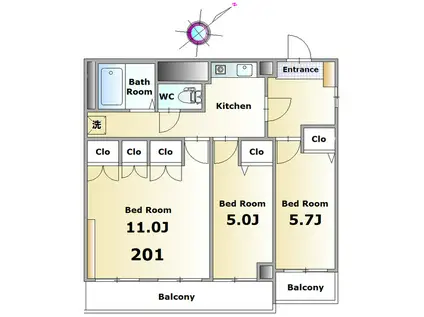 マルサン西千葉ビル(3K/2階)の間取り写真