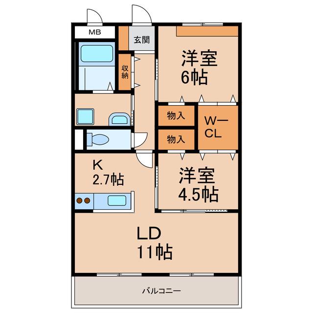 シャルマン向山(2LDK/1階)の間取り写真