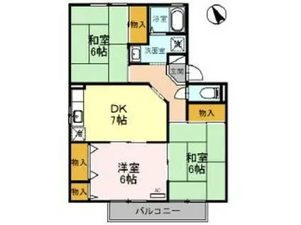 ゼフィールB棟(3DK/1階)の間取り写真