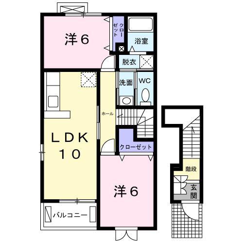 ミルキー・ウェイB(2LDK/2階)の間取り写真