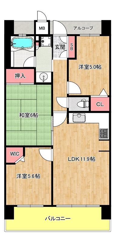エスリード九条(3LDK/4階)の間取り写真