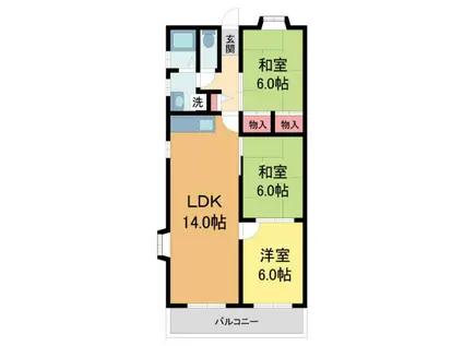 ベルシオン芦屋(3LDK/2階)の間取り写真