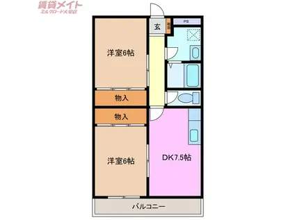 ヴィラノーブル(2DK/4階)の間取り写真