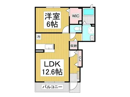 ガーデンハウス朝日山C(1LDK/1階)の間取り写真