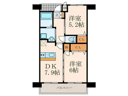 アースコートYシティ香春口(2DK/10階)の間取り写真