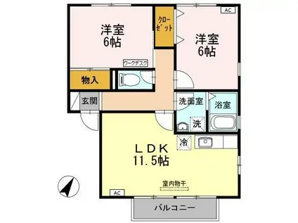 メゾンドール(2LDK/2階)の間取り写真