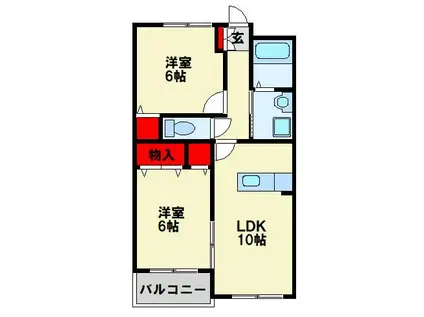 プレアール感田(2LDK/2階)の間取り写真