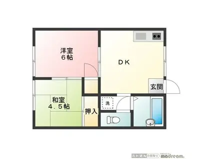 イムーブル中町II(2DK/1階)の間取り写真