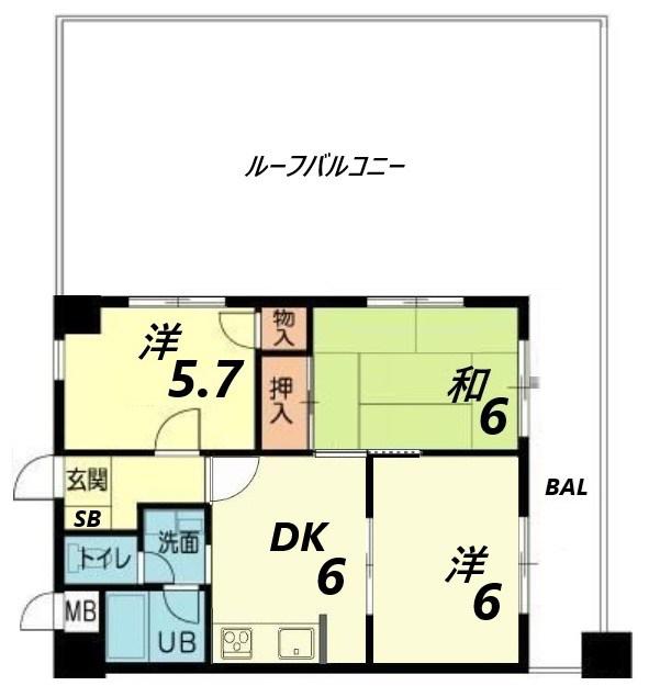 ロイヤルコーポ姫路(3DK/8階)の間取り写真