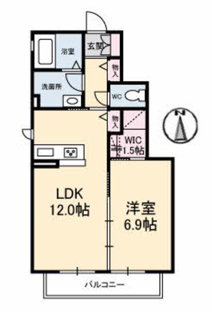 シャーメゾンかすみA棟(1LDK/1階)の間取り写真