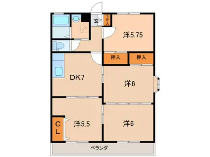 リバーサイド月崎A(4DK/3階)の間取り写真