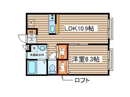 メゾンルノール(1LDK/2階)の間取り写真