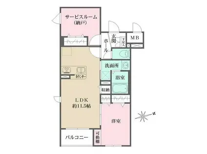 LA PERLA 桜新町(1SLDK/2階)の間取り写真