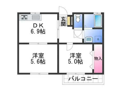 プチシャトーマンション(2DK/2階)の間取り写真