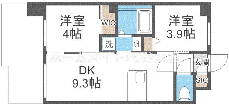 セレニテフラン谷町四丁目アリエ(2DK/13階)の間取り写真