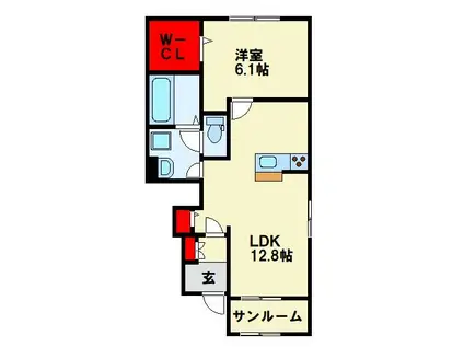 アステラス III棟(1LDK/1階)の間取り写真