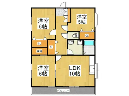 サンモール大堂B(3LDK/1階)の間取り写真