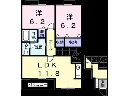 ボヌール・ポエームA(2LDK/2階)の間取り写真