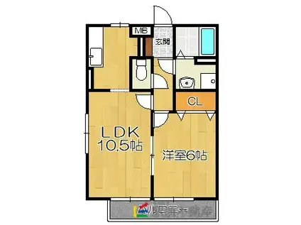 プロシード神野西(1LDK/1階)の間取り写真