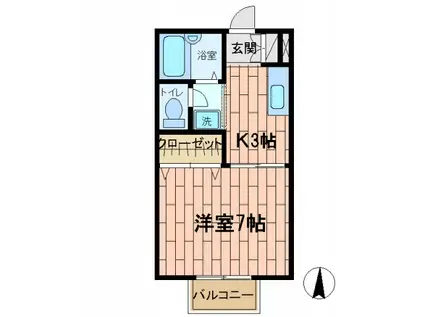 レインボーハイツ雨ヶ谷(1K/2階)の間取り写真