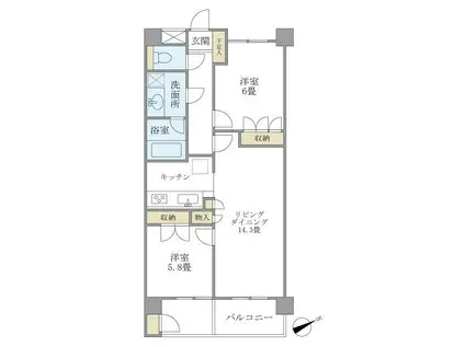 KDXレジデンス宮前平(2LDK/1階)の間取り写真