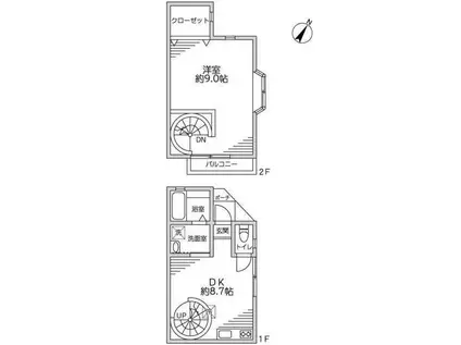 ハイツ白樺(1DK/2階)の間取り写真