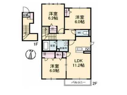 シャーメゾン庭瀬(3LDK/2階)の間取り写真