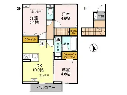 ボンヌクール城東(3LDK/2階)の間取り写真