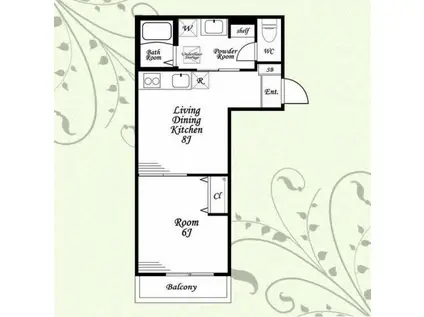 フルセイル矢部(1LDK/2階)の間取り写真