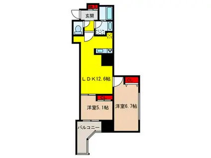 リバーレ浅草ウエスト(2LDK/13階)の間取り写真