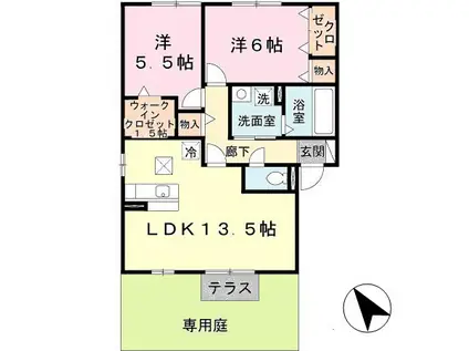 エスポアールメゾン A棟(2LDK/1階)の間取り写真