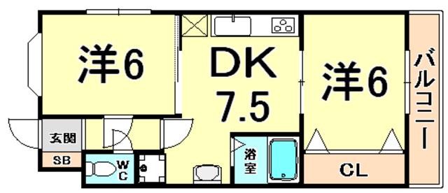 フェリーチェ立花(2DK/3階)の間取り写真