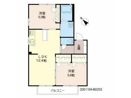 サイドパーク本城II  B棟(2LDK/2階)の間取り写真