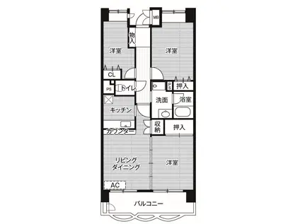 ビレッジハウス東松山タワー2号棟(3LDK/6階)の間取り写真