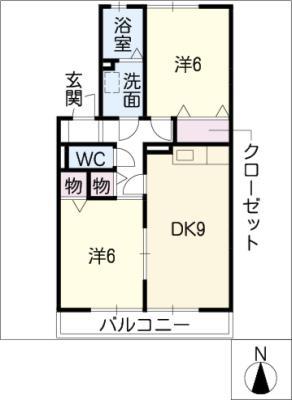 サクセス岩崎台 B(2DK/1階)の間取り写真