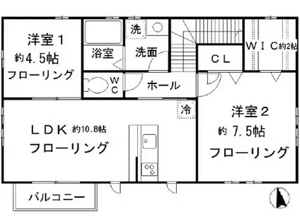 シャルル(2LDK/2階)の間取り写真