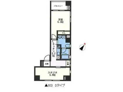 スクエアードコート日本橋人形町(1SK/8階)の間取り写真