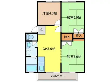 パナハイツウメダ B(3DK/1階)の間取り写真