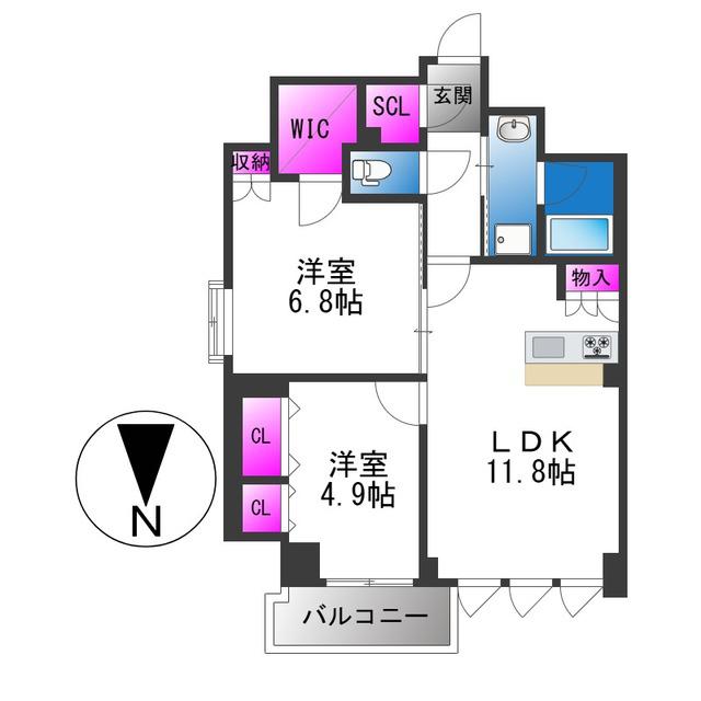 スプランディッド上本町ウエスト(2LDK/11階)の間取り写真
